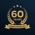 60 years anniversary laurel wreath logo or icon. Jubilee, birthday badge, label or emblem. 60th celebration Royalty Free Stock Photo